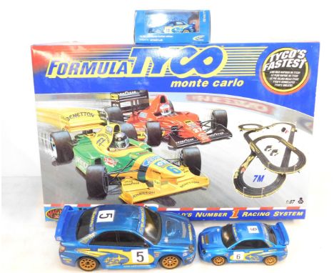 A Formula Tyco Monte Carlo Worlds Number One Racing System, scale 1:87, boxed, Nikko battery operated Subaru Rally Car, anoth