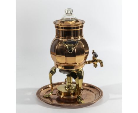 A copper Universal No. 406 coffee percolator USA together with a tray