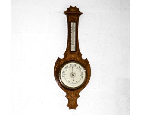 An Edwardian inlaid mahogany aneroid barometer