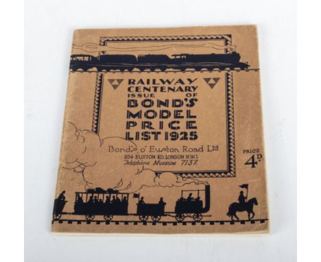 Railway centenary issue of bonds model price list 1925 Bonds of Euston Road Ltd price 4d. Vintage illustrated  catalogue of m