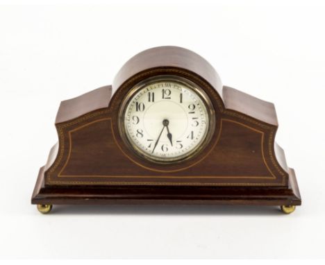 A small mahogany inlaid mantle clock, 28cm wide