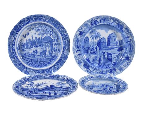 Three Spode blue and white printed pearlware 'Caramanian' series pieces, first quarter 19th century, comprising: a 'Sargophag