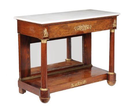 A Louis Philippe mahogany and gilt metal mounted console table, circa 1840, with variegated white marble top,Please Note: The