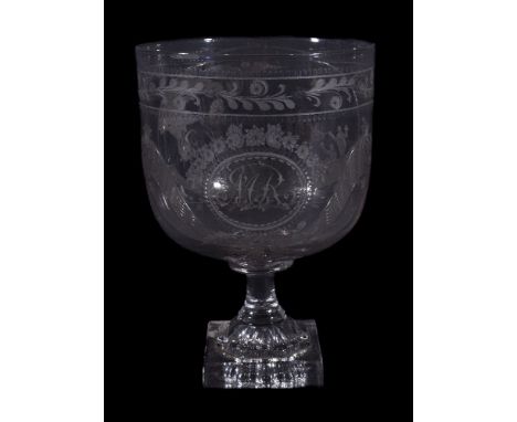 A large engraved commemorative and dated rummer of Napoleonic Wars interest, circa 1814, decorated with Britannia and inscrib