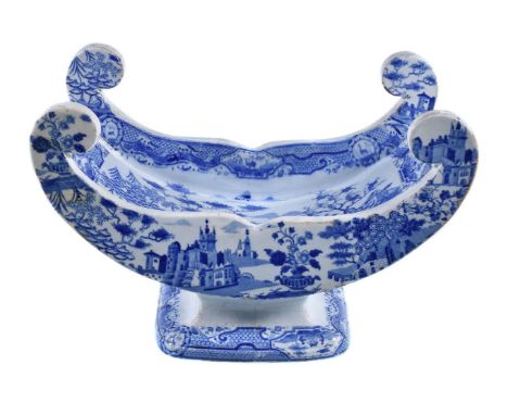 A Spode blue and white printed pearlware cheese cradle or coaster, first quarter 19th century, printed with the 'Gothic Castl