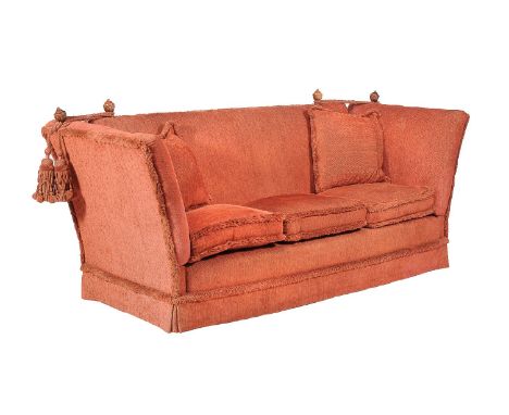 A red upholstered Knowle sofa, of recent manufacture, by Peter Dudgeon, of large 'country house' proportion, with label for t