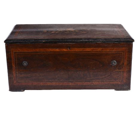 ϒ A rosewood, kingwood banded, parcel ebonised and floral marquetry inlaid 'bells and drum insight' musical box, last quarter