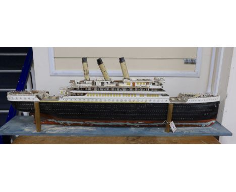 A large vintage scratch built model of The Titanic, length 134cm