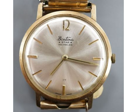 A gentleman's 375 Bentima manual wind wrist watch, on associated steel and gold plated expanding bracelet.