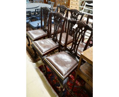 A set of six early 20th century Chippendale revival mahogany dining chairs