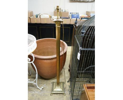 A brass Corinthian column standard lamp, height 140cm