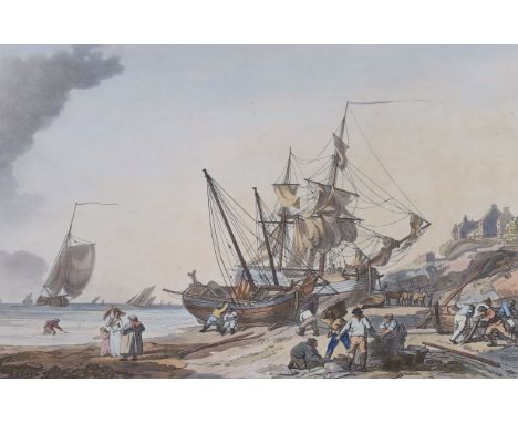 After Philippe-Jacques de Loutherbourg, colour print, 'Brighthelmstone, Fishermen returning', 37 x 54cm