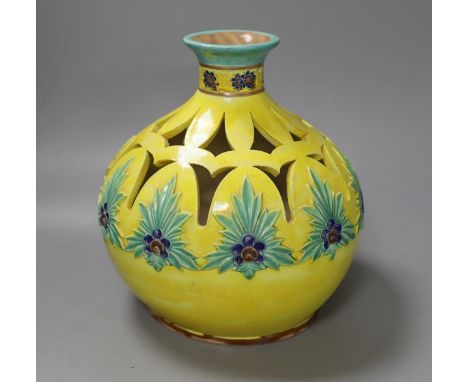 A Doulton yellow-glazed lamp base - 22cm tall