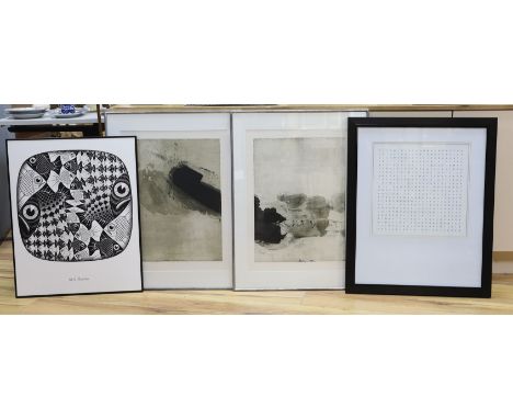 A pair of modern French limited edition monochrome prints, 64 x 48cm, a Gallery Art Studio print, 'Lost for Words' and an M.C