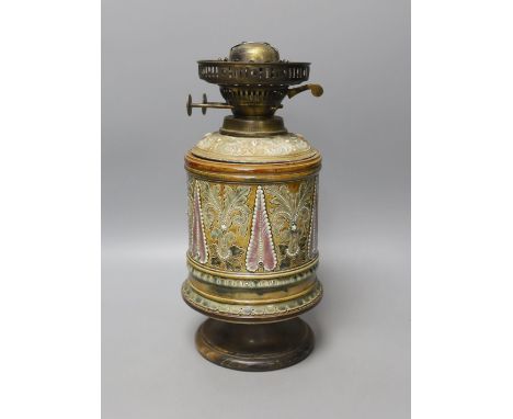 A Doulton Lambeth stoneware oil lamp base, possibly Eliza Simmance - 32cm tall