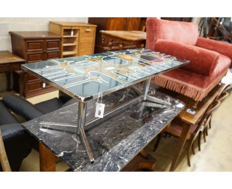 A mid century design tile topped rectangular chrome coffee table, length 121cm, depth 46cm, height 41cm