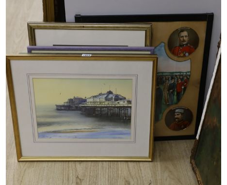 Sussex Interest: A watercolour of the West Pier, Brighton by Cecil Rice, 25 x 35cm, a Graham Clark print, 'Vita's White Garde