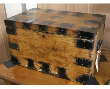 A small metal bound trunk, W.52cm