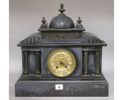 A French enamel black marble eight day mantel clock