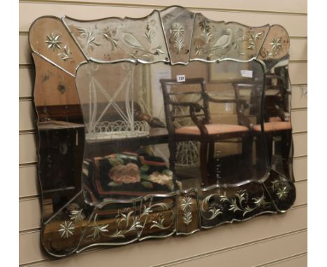 A Venetian intaglio engraved rectangular mirror, W.108cm