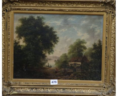 R. Woodley Brown, oil on canvas, landscape, signed and dated 1844 verso, 30 x 40cm