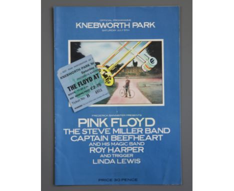 Knebworth 1975 Programme with ticket stub, Pink Floyd headlining