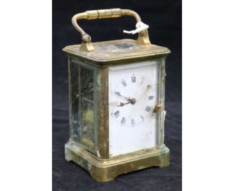 A gilt brass carriage clock by Henri Jacot, in leather travelling case, (a.f.)