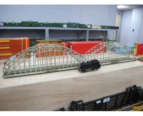 Marklin HO Two Span Single Track Girder Bridge. Together with Marklin 0-6-0 German Locomotive, playworn, untested.