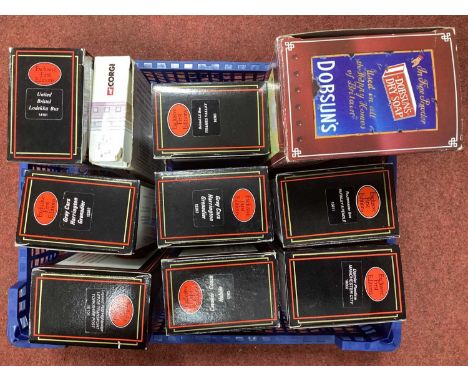 Ten 1:76 Scale Diecast Model Buses and Tram by EFE, Corgi, Boxed.