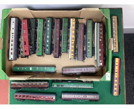 Approximately Twenty Two OO Gauge British Outline Coaches by Lima, Bachmann, Hornby and other, playworn.