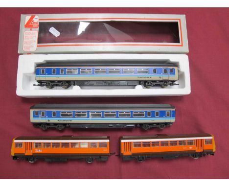 A Lima OO Gauge Two Car Super Sprinter DMU. Together with a Hornby OO Gauge Two Car Pacer DMU in Metro Orange, playworn, unte