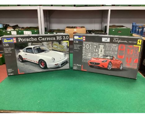 Two Revell Plastic Model Kits comprising of 1:24 Ferrari California and 1:25 Porsche Carrera R/S 3.0, kits appear unstarted, 