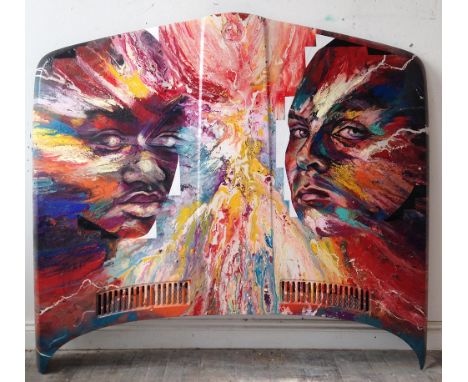 MATT SMALL, 'Portrait of Kofi and Oswald', mixed media on 1980 BMW car bonnet, 2017, signed on the reverse and dated in white