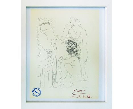 PABLO PICASSO, 'Model and Painting', lithograph, with Galerie Mathias Fels Paris Stamp, 28cm x 21cm, framed and glazed. 