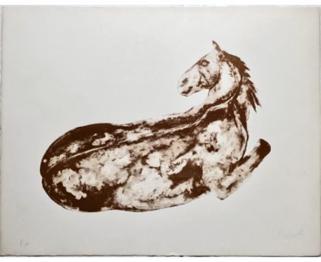 DAME ELIZABETH FRINK, 'Small reclining horse', original lithograph on Arches paper, 1972, hand signed in pencil, 51cm x 66cm,