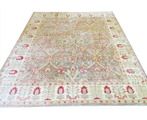 FINE OUSHAK CARPET, 310cm x 249cm, central field of palmette and vine all over design within corresponding guard stripes and 