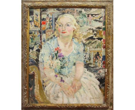 MARGARET FISHER PROUT RA (British, 1875-1963), 'Portrait of Mrs West', oil on board, signed lower right, exhibited and the N.