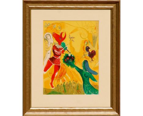 MARC CHAGALL, 'The dance', lithograph in colours, Re: Maeght, 1951, 33cm x 25cm, framed and glazed. 