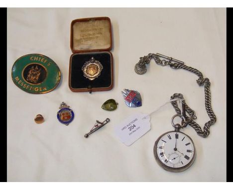 A silver cased pocket watch and chain together with other collectablesCONDITION REPORTIn our judgement, the silver cased pock