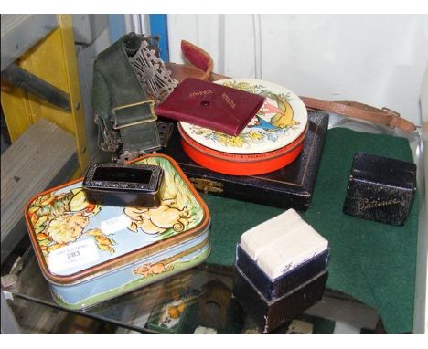 Various collectables including snuff box, playing cards etc.