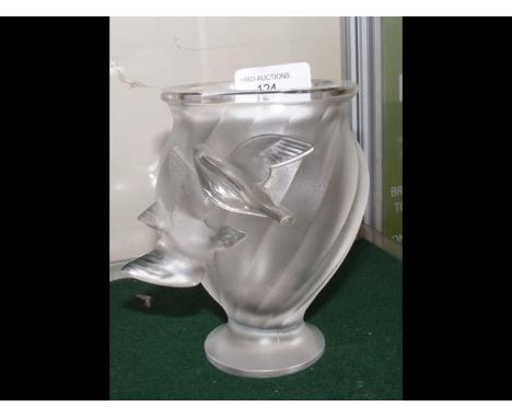 A Lalique frosted 'Rosine' vase with two doves in relief work - engraved mark to base - 12cm high CONDITION REPORTIn our judg