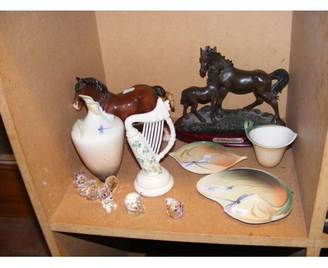 Collectable ceramic ware including Belleek harp, Franz vase etc.