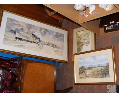 A framed and glazed print of the Paddle Steamer, Ryde, together with two other pictures