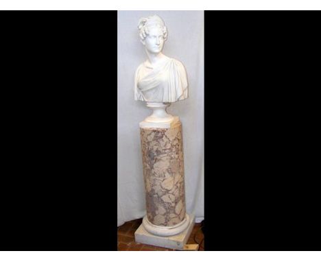 A Victorian marble bust of classical female (78cms) standing on Victorian marble column (94cms high)CONDITION REPORToverall c