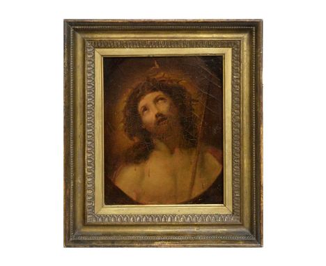 19th CenturyPortrait of Christ wearing a crown of thorns,oil on canvas,25.5 x 20.5cms, in frame.