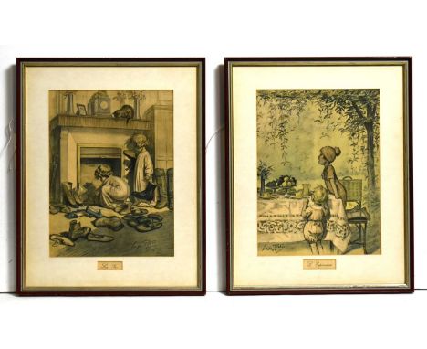 After Jules Georges Redon(French, 1869-1943)"L'Esperance", and "La Foi"; two 1920s luncheon menus for Memes Maisons ('Cafe de