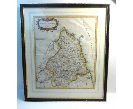 Morden R. : Northumberland, Nd. C.1720. ( Camden's Britannia ). Cartouche and distance scale. The County area tinted and hand