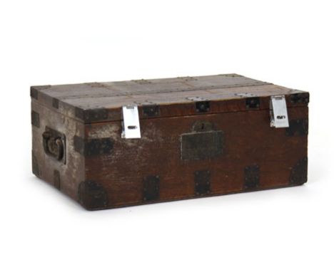 A 19th century and later oak and metal bound trunk, w. 62 cm   CONDITION REPORT:  Please see additional images.