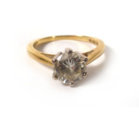 An 18ct yellow gold ring set single brilliant cut diamond in a six claw setting, stone approximately 0.75 carats,colour appro