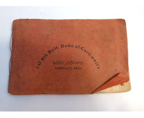 1st  4th. Battalion Duke of Cornwall's Light Infantry. Bareilly 1915. Small landscape album containing 24 contemporary postca